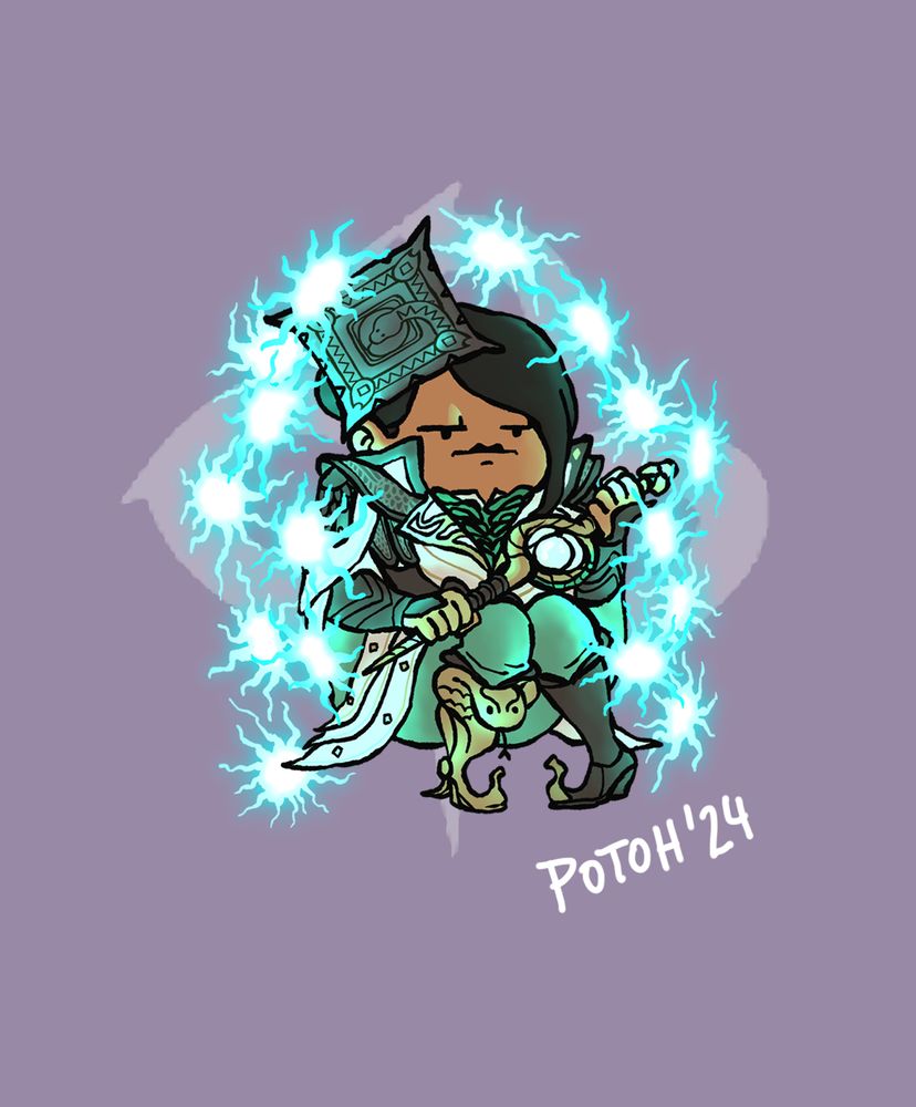 Drawing in a cartoony style of Neve, a character from the game Dragon Age: The Veilguard.