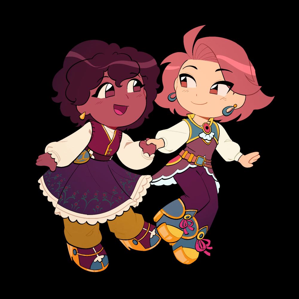 Two chibi characters holding hands.