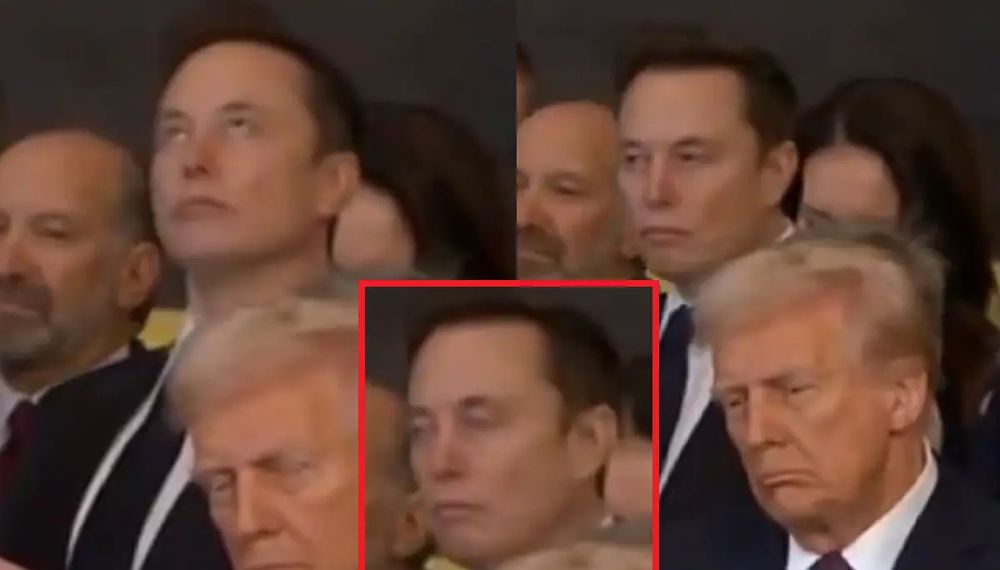 Elon Musk tripping balls behind a sleeping Donald Trump