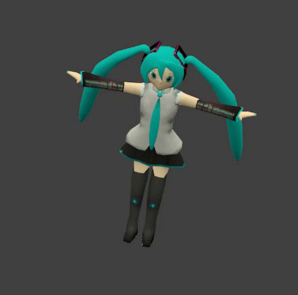 a 3d model of hatsune miku is floating in the air with her arms outstretched