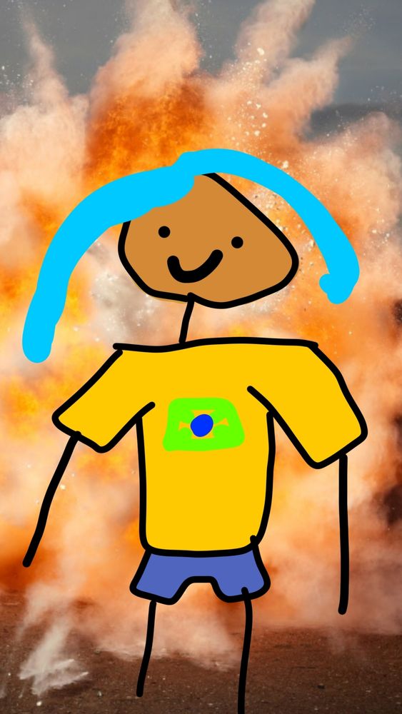 brazilian miku standing in front of an explosion