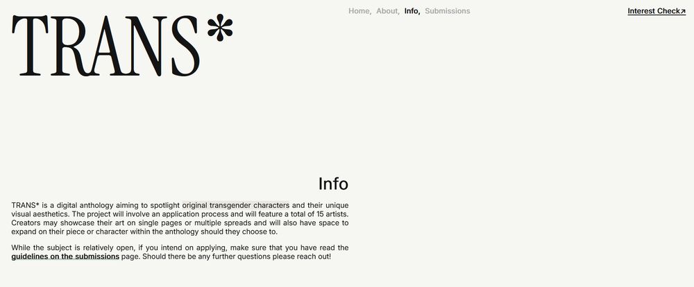 a screenshot of the "info" page of the trans oc anthology website.