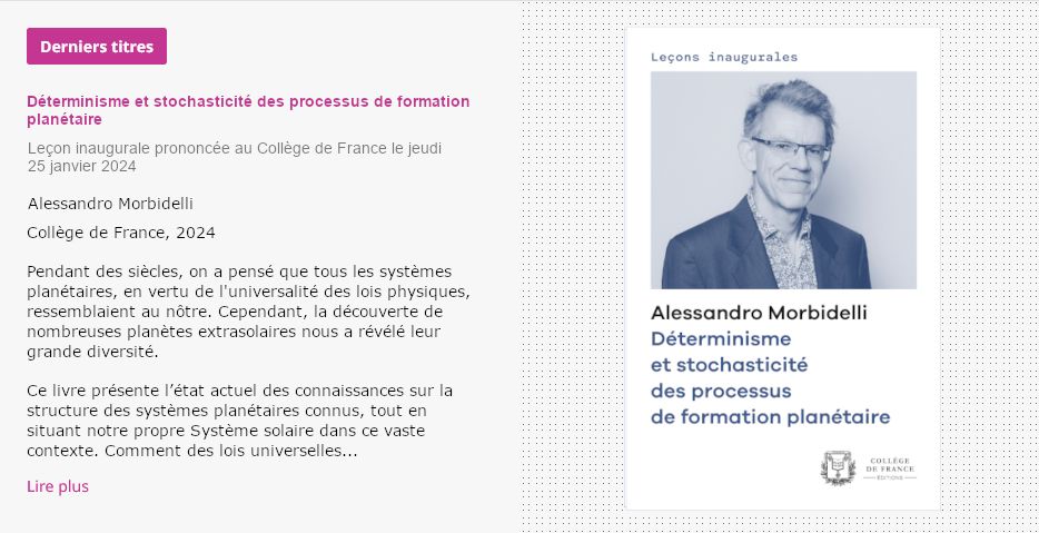 Capture d'écran de l'annonce de parution du livre en une du portail.