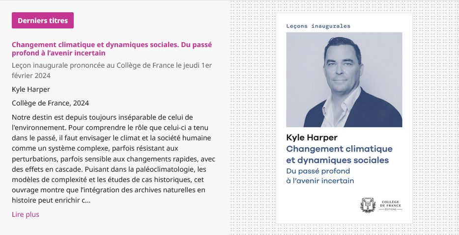 Annonce de parution en une du portail OpenEdition Books le 17 mars 2025.