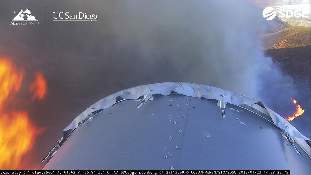 Flames approaching a sensor on the tower.