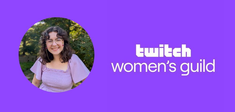 Image says "Twitch Women's Guild" in white text on a purple background. On the left side of the image, there is a circular icon image of Kaen wearing a purple shirt.