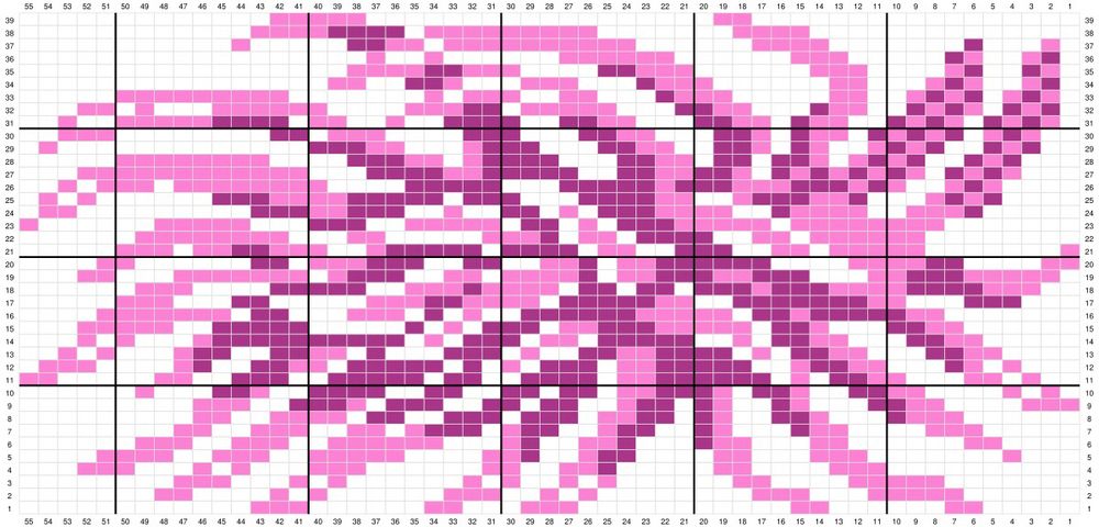 A gridded design of a hopkins rose nudibranch, made for band weaving