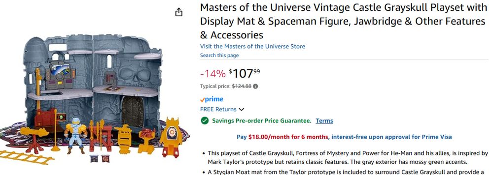 Screenshot of Amazon listing for Masters of the Universe 2025 playset