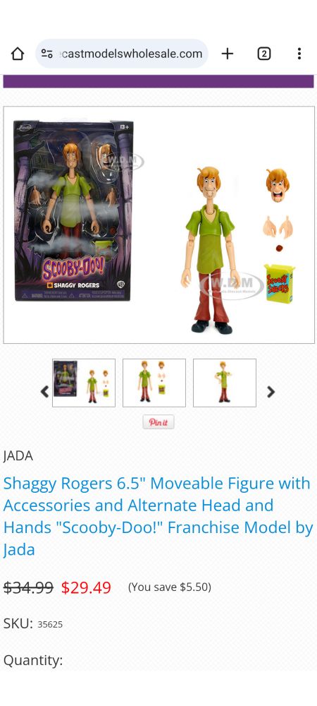Webpage listing for diecastmodelsdirect listing of Jada Toys Shaggy from Scooby-Doo line of articulated action figures