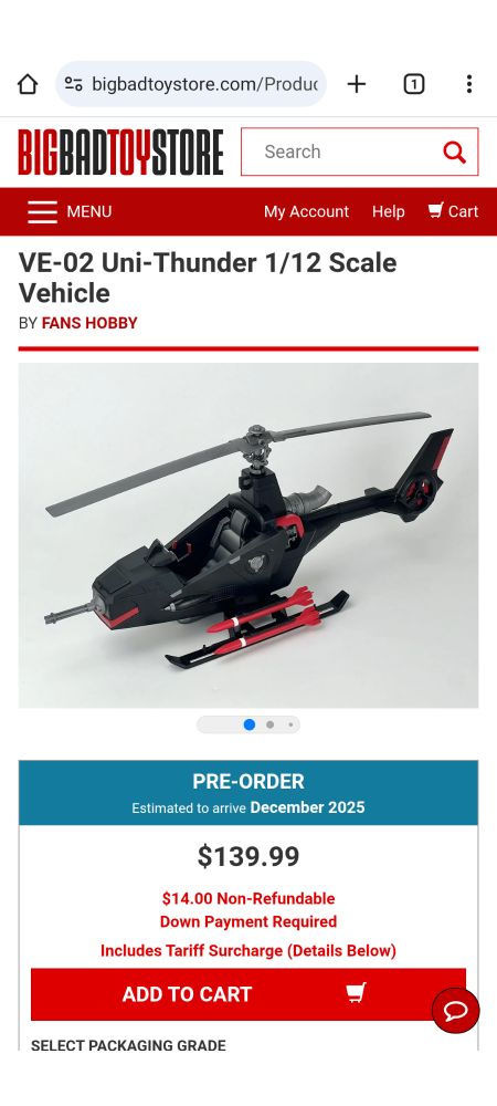 Fans Hobby VE-02 Uni-Thunder - a take on the GI Joe F.A.N.G. The picture is the listing on the Big Bad Toy Store website.