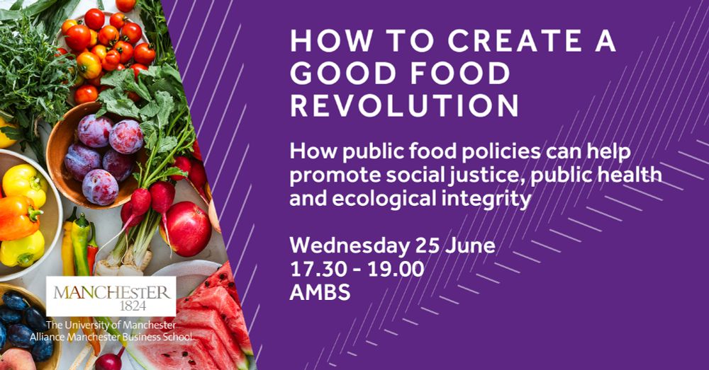 An image of vegetables next to a purple image with white writing advertising an event.