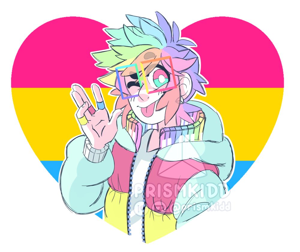 the same illustration as the first slide, but with a pan flag heart instead.