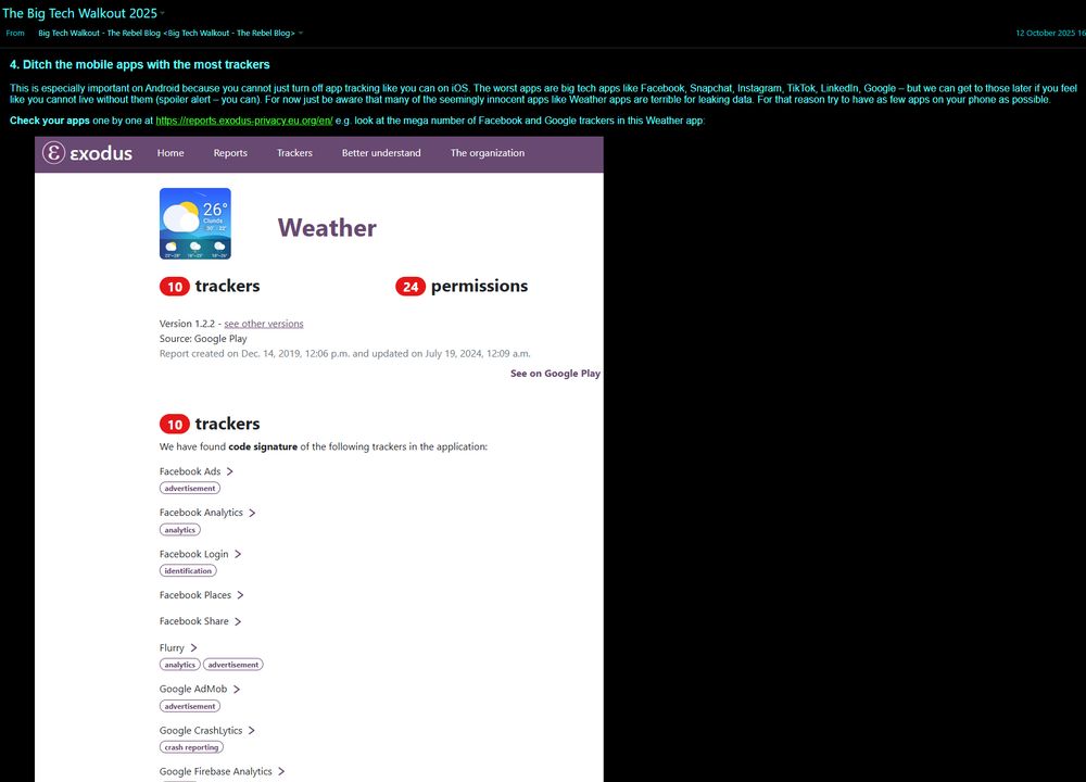 Screenshot showing step 4 of the Big Tech Walkout 2025 programme: ditching phone apps with creepy trackers