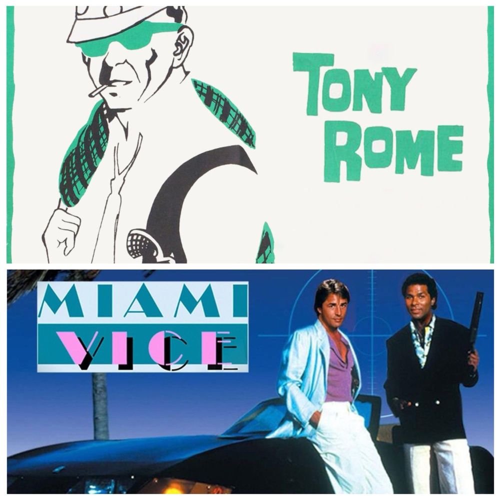 Posters for “Tony Rome” (top) and “Miami Vice.”