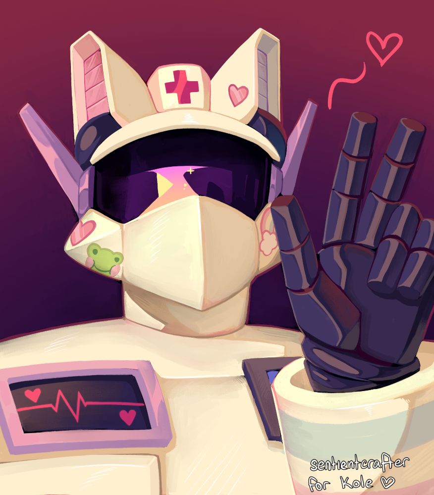 a painting of a transformers OC with his hand up in a victory pose