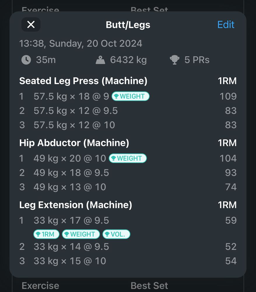 butt/leg day 20 october, 5prs 