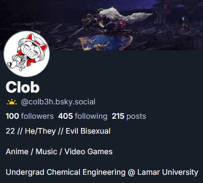 @colb3h.bsky.social's account hitting 100 followers