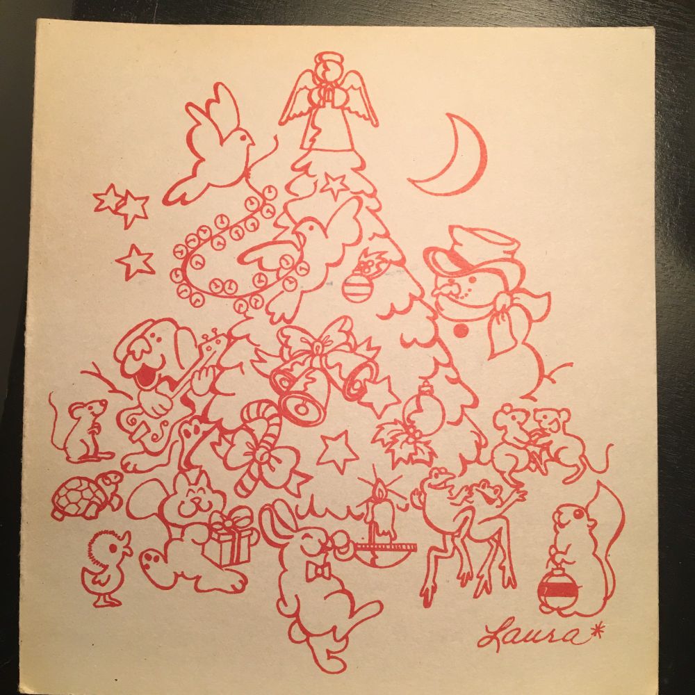 Hand drawn 50 year old Christmas card