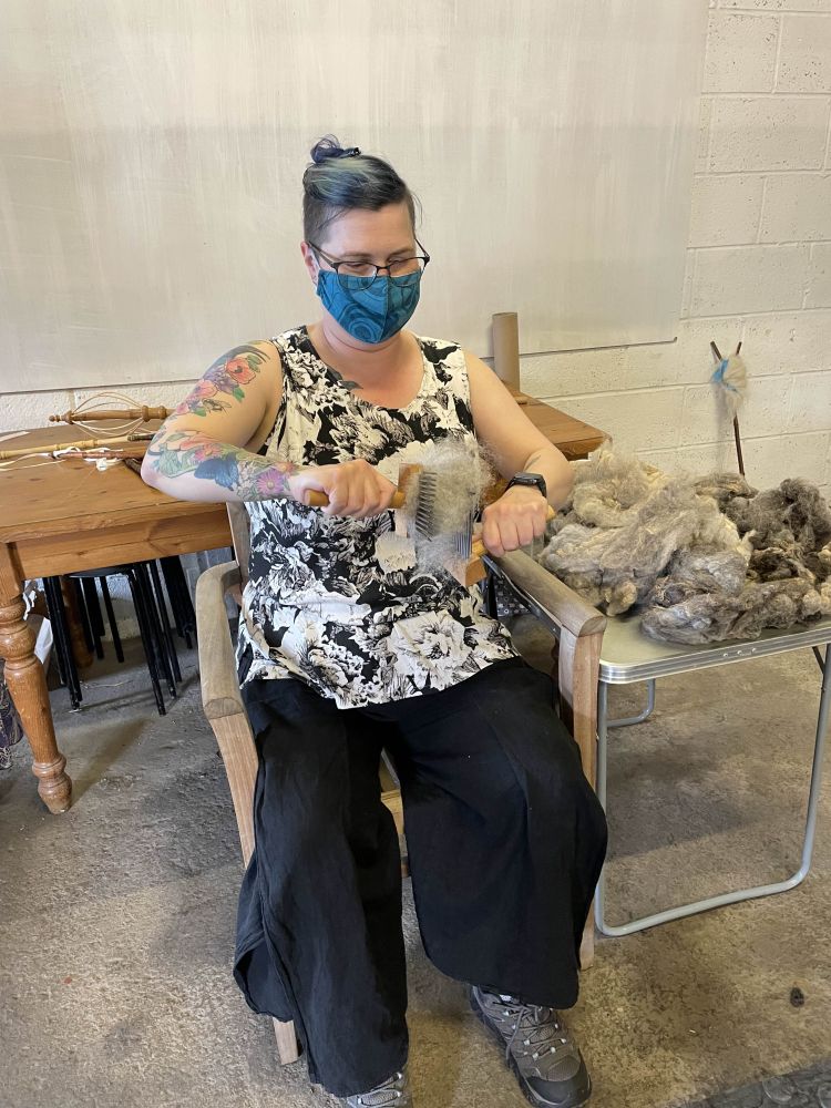 In 2022, Erin went to a workshop in England to learn more fibre preparation skills that could be brought back to UVic students.