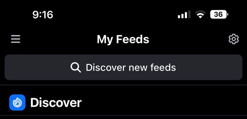 Discover new feeds section of BlueSky app