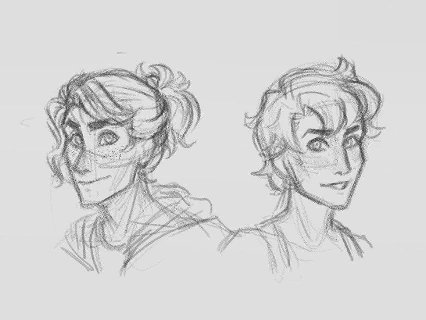Two portraits, one facing left and one facing right. The one facing left has long hair in a bun and is wearing a hoodie. The one on the right has short hair and is wearing a tank top. They are both smiling at the camera. 