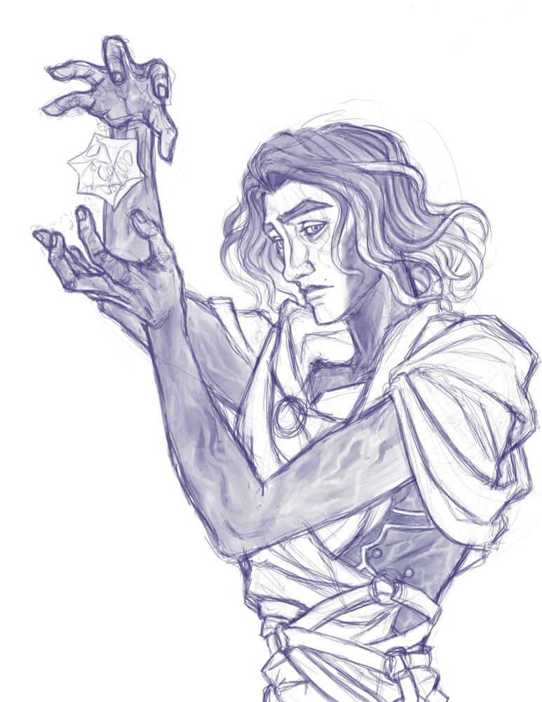 Commune Viktor from season 2 of Arcane facing left in profile and levitating a hexcore between his hands