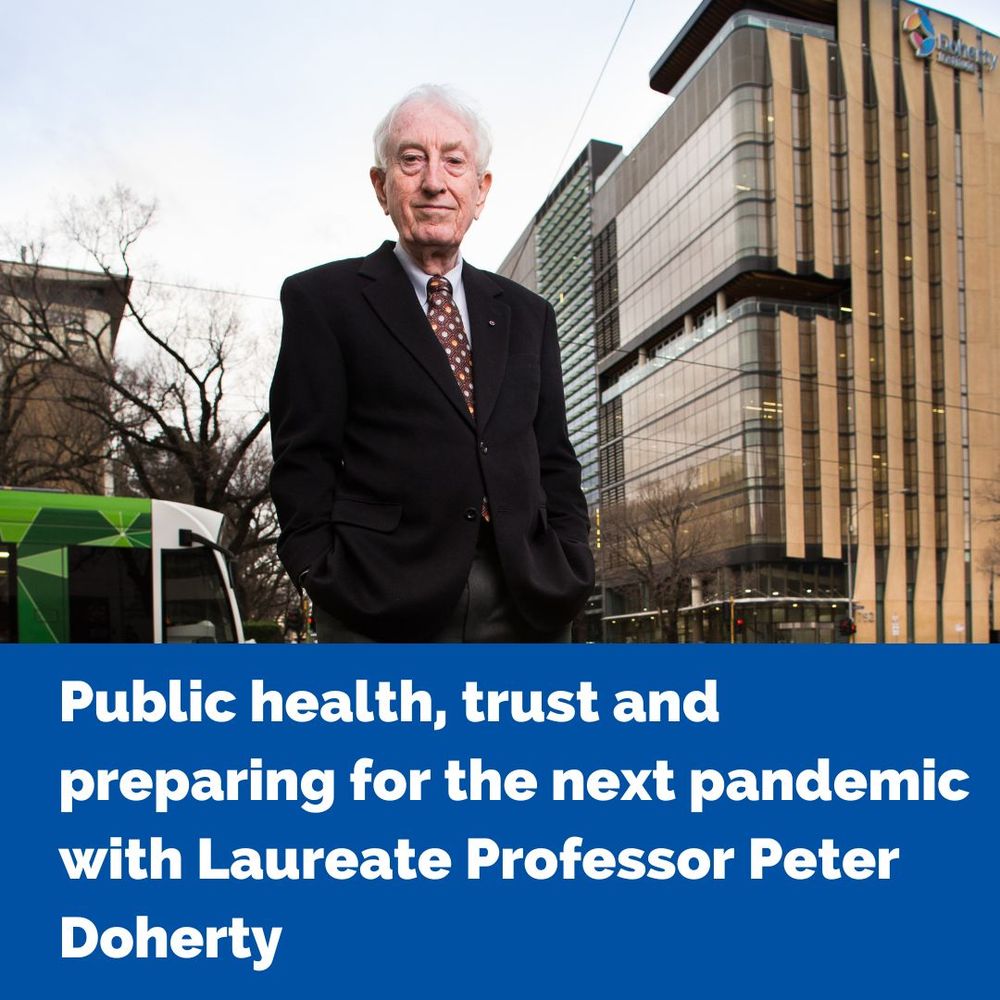 Professor Peter Doherty standing in front of the Peter Doherty Institute for Infection and Immunity building in Melbourne. 
