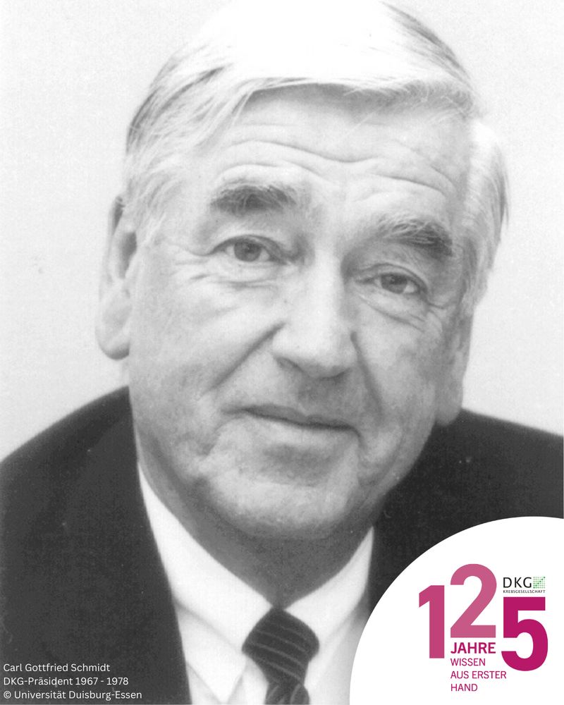 Foto von Carl Gottfried Schmidt, DKG-Präsident 1967 - 1978 mit Jubiläums-Logo der DKG