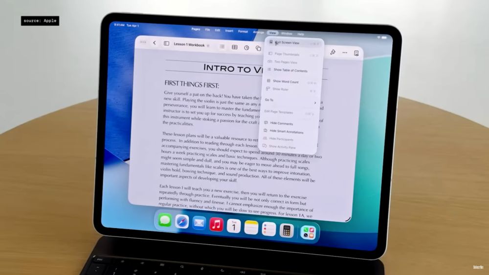 A MacOS-style Menu bar appears on-screen when you place your cursor near the edge of the screen (or swipe down with a finger).