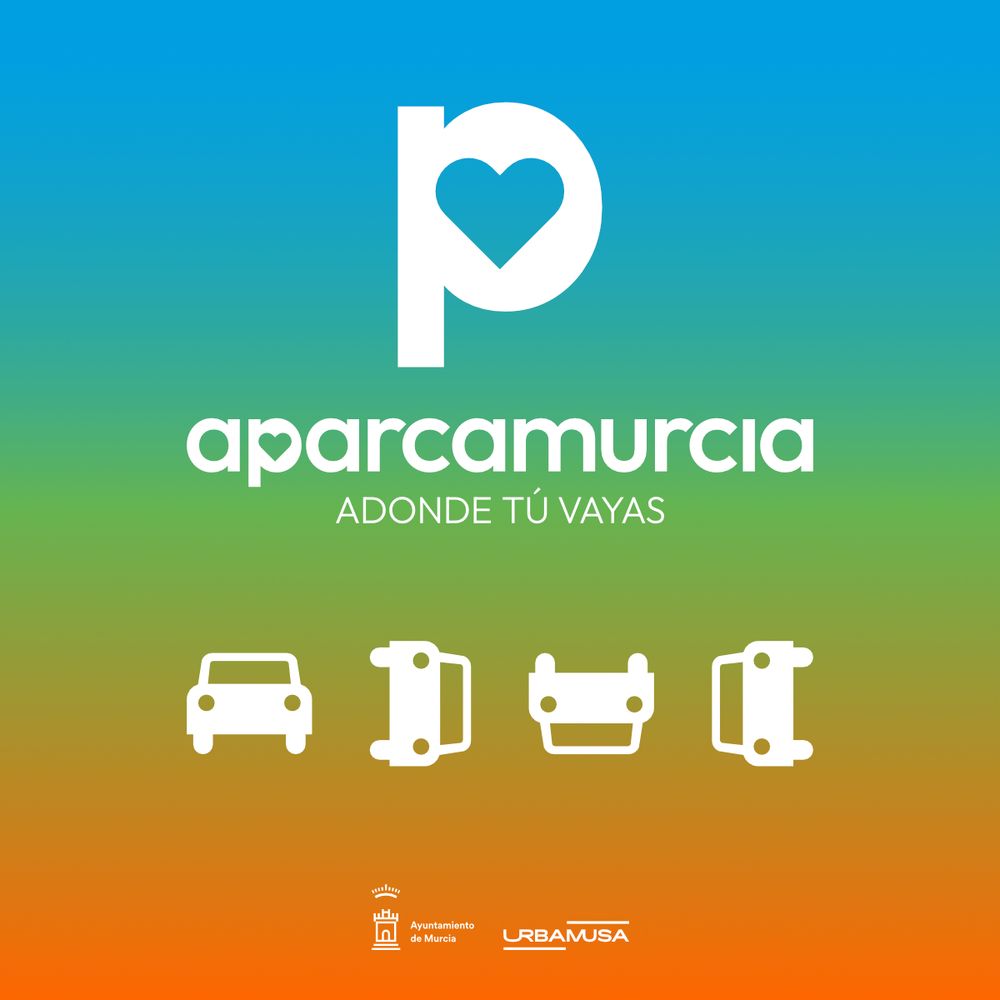Pictogramas de coches junto al logotipo de Aparcamurcia