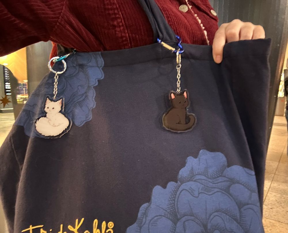 zwei Anhänger, flauschige weiße Katze hbd schwarze Katze 