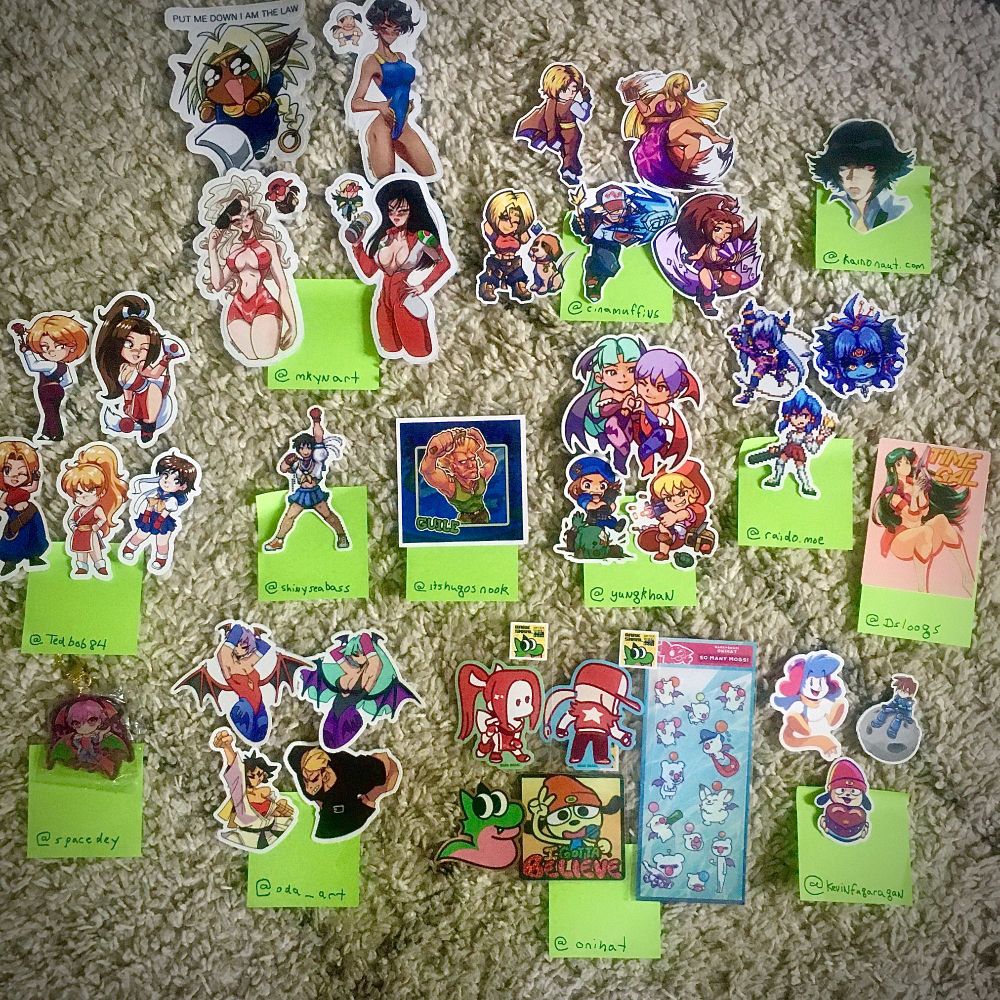 A variety of stickers by various artists.