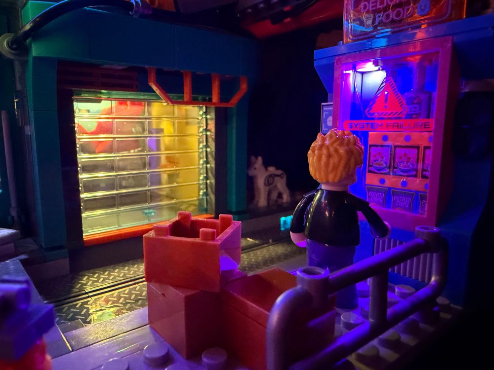 Close-up of the garage and vending machine from the Apartments set.