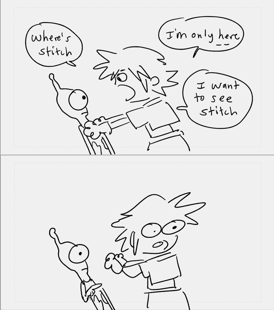 Frantically, Sora asks Pleakley where Stitch is. He needs to see Stitch