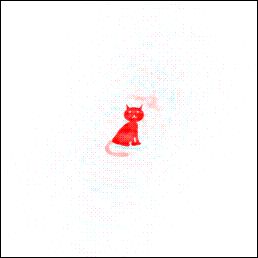 A noisy red silhouette of a cat with a half-faded tail. This happens when you take the phases of a tail-less cat and the Fourier magnitudes of a cat with tail. 
