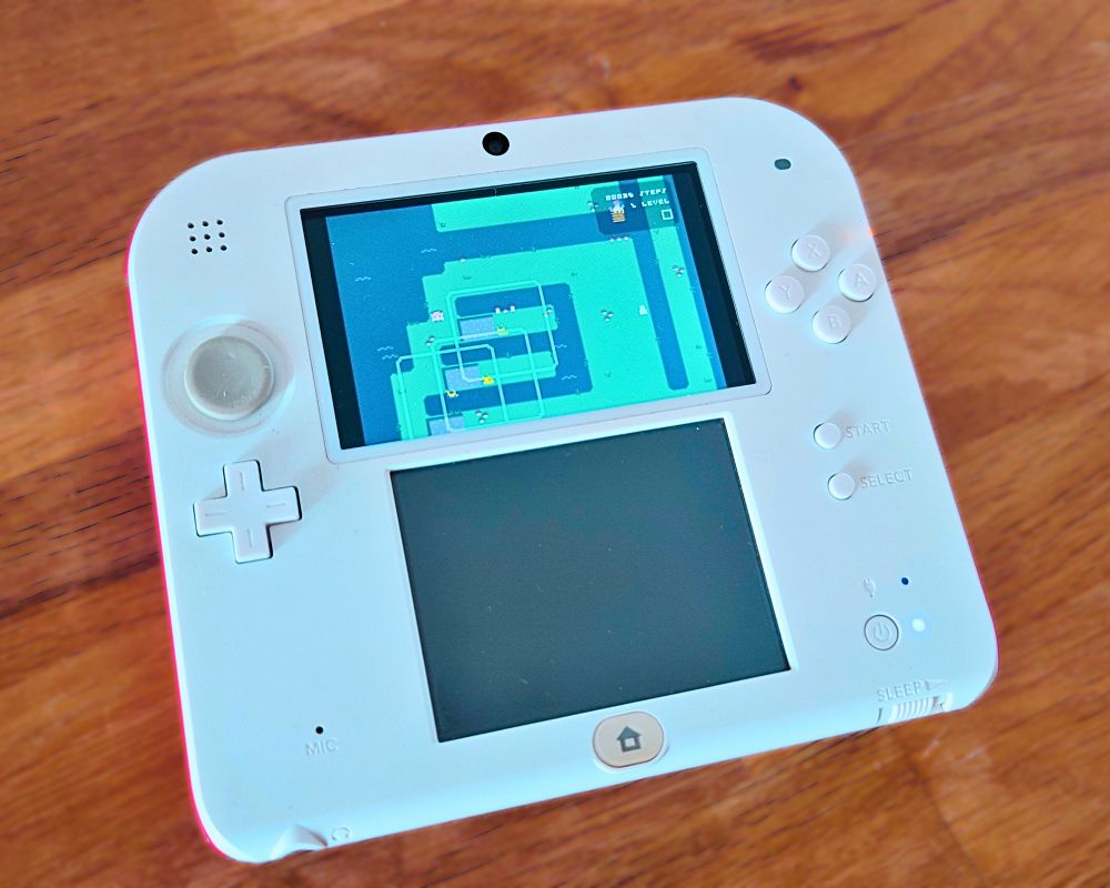 A modded 2ds running the GBA game Fungus Forest 