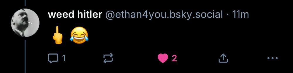 A screenshot of Ethan replying to the ape with “🖕😂