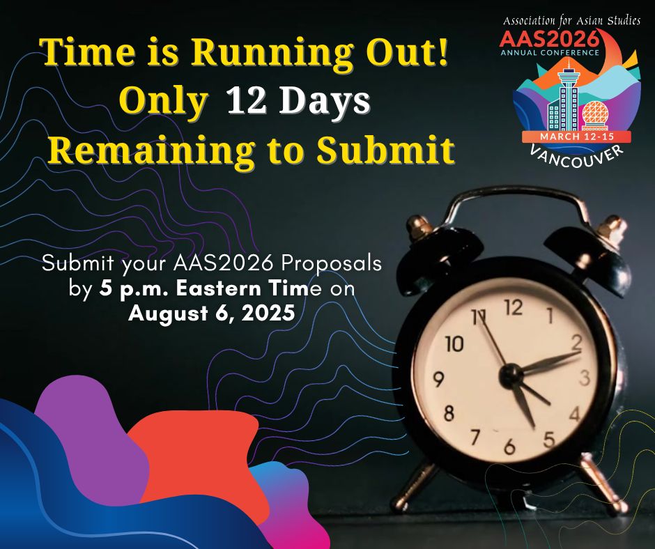Black vintage alarm clock showing 5:13 with text urging submission of AAS2026 proposals by 5 p.m. Eastern Time on August 6, 2025, only 12 days left.