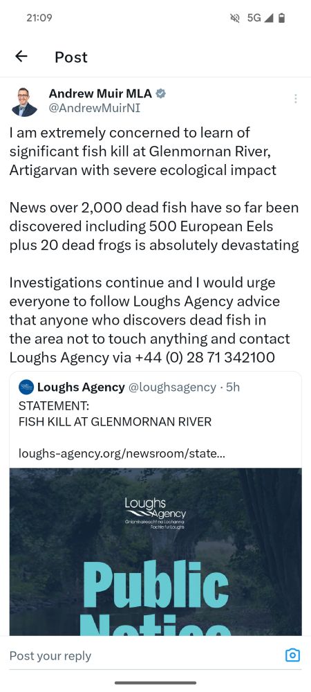 Andrew Muir offering only words and not action to deal with yet another pollution in Northern Ireland's waterways.