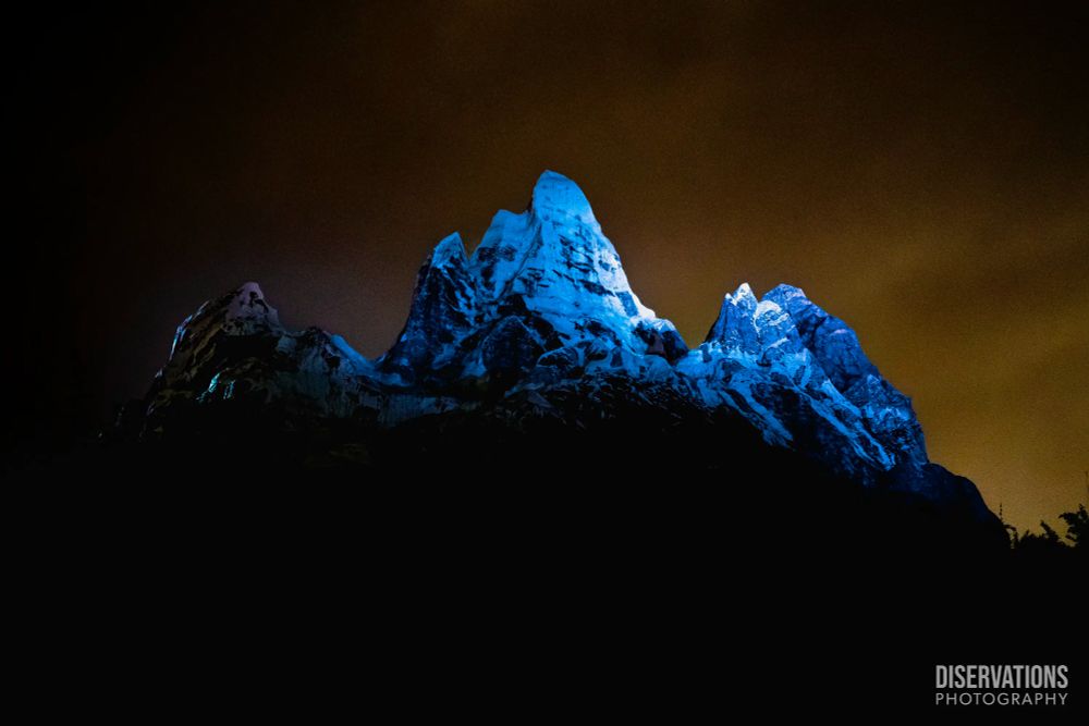 Expedition Everest in front of a golden sky