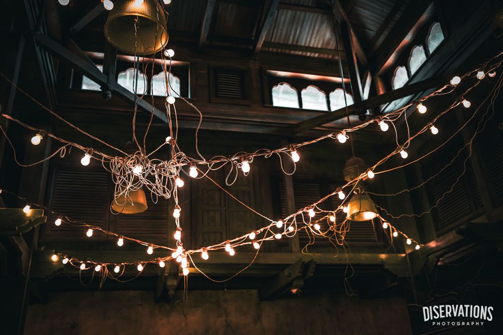 Lights hanging inside the Expedition Everest queue