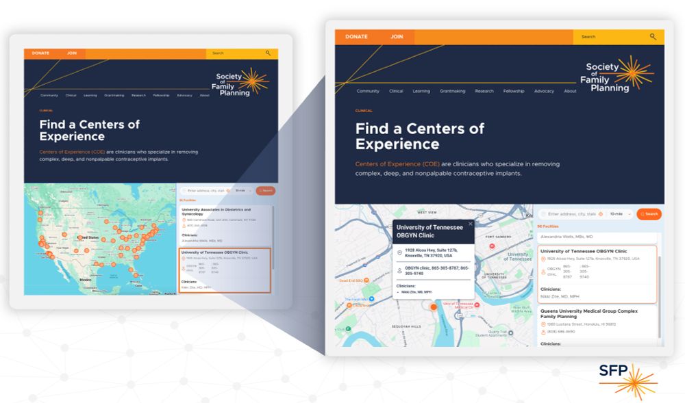 screen shots of Centers of Experience web pages