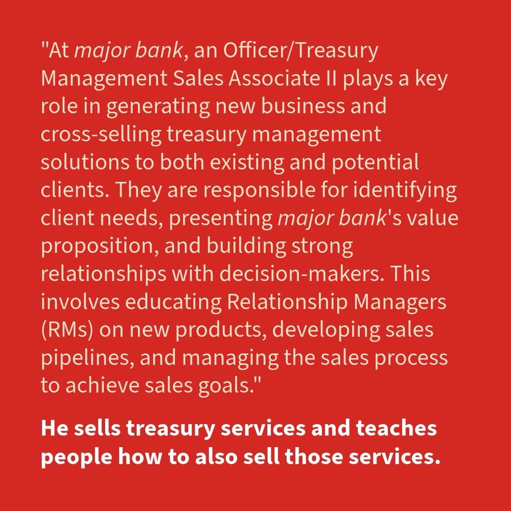 Red square with words explaining his job title. 