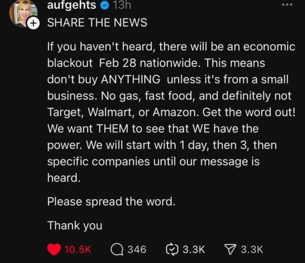 Feb 28th, nationwide economic blackout day, don't buy anything! 