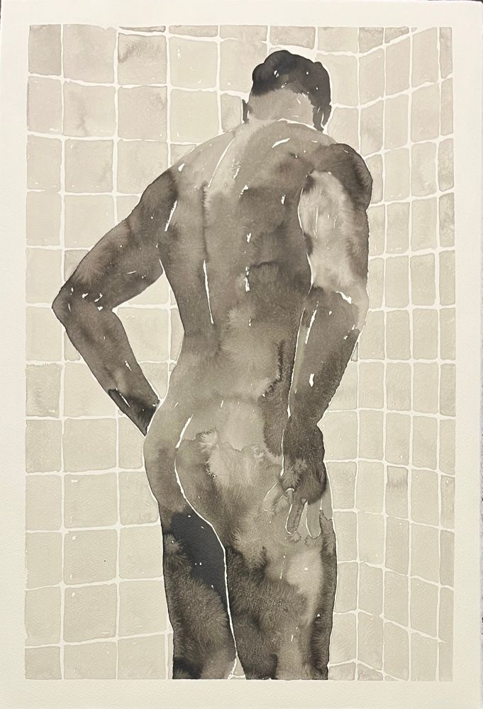 2025, “Baño”, ink on Fabriano paper, 22x15 inches (cropped)