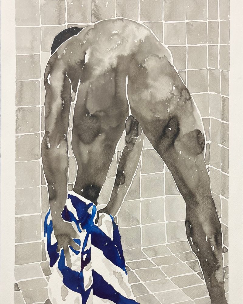 2025, “Baño”, ink on Fabriano paper, 22x15 inches (cropped)