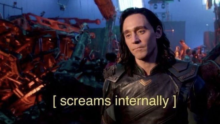 a picture of Loki (from the MCU) looking disappointed/at a loss for words, with the caption " [ screams internally ] "