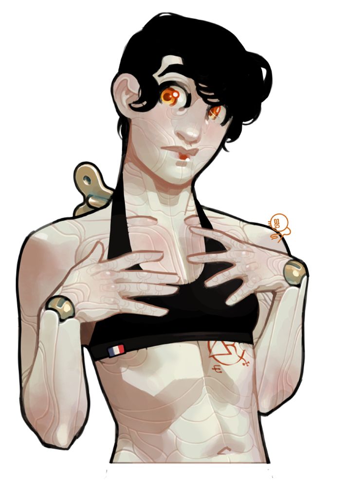 A more recent picture of Chandoll worn for Eureka showing again how her skin is scored with many lines where its needs to bend, like if your wrinkles worked like telescoping joints instead of folds. She is maked aside from black sportsy underwear, which is the easiest thing to draw post hoc to chasten a pinup.