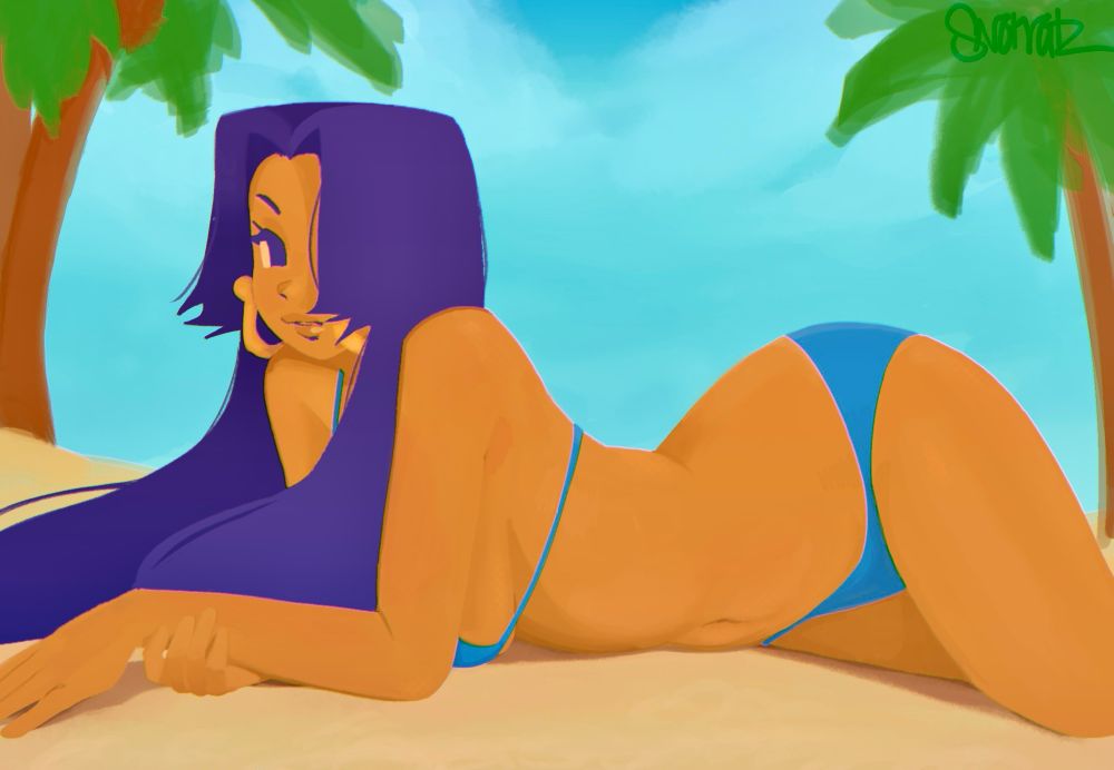 boa hancock from one piece laying on the beach in a blue bikini. happy lunar new year!