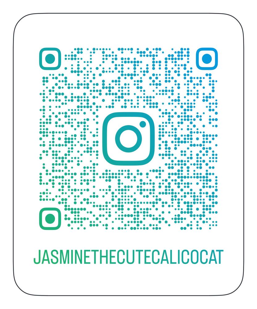 A QR code leading to the instagram profile of my cat (@Jasminethecutecalicocat)